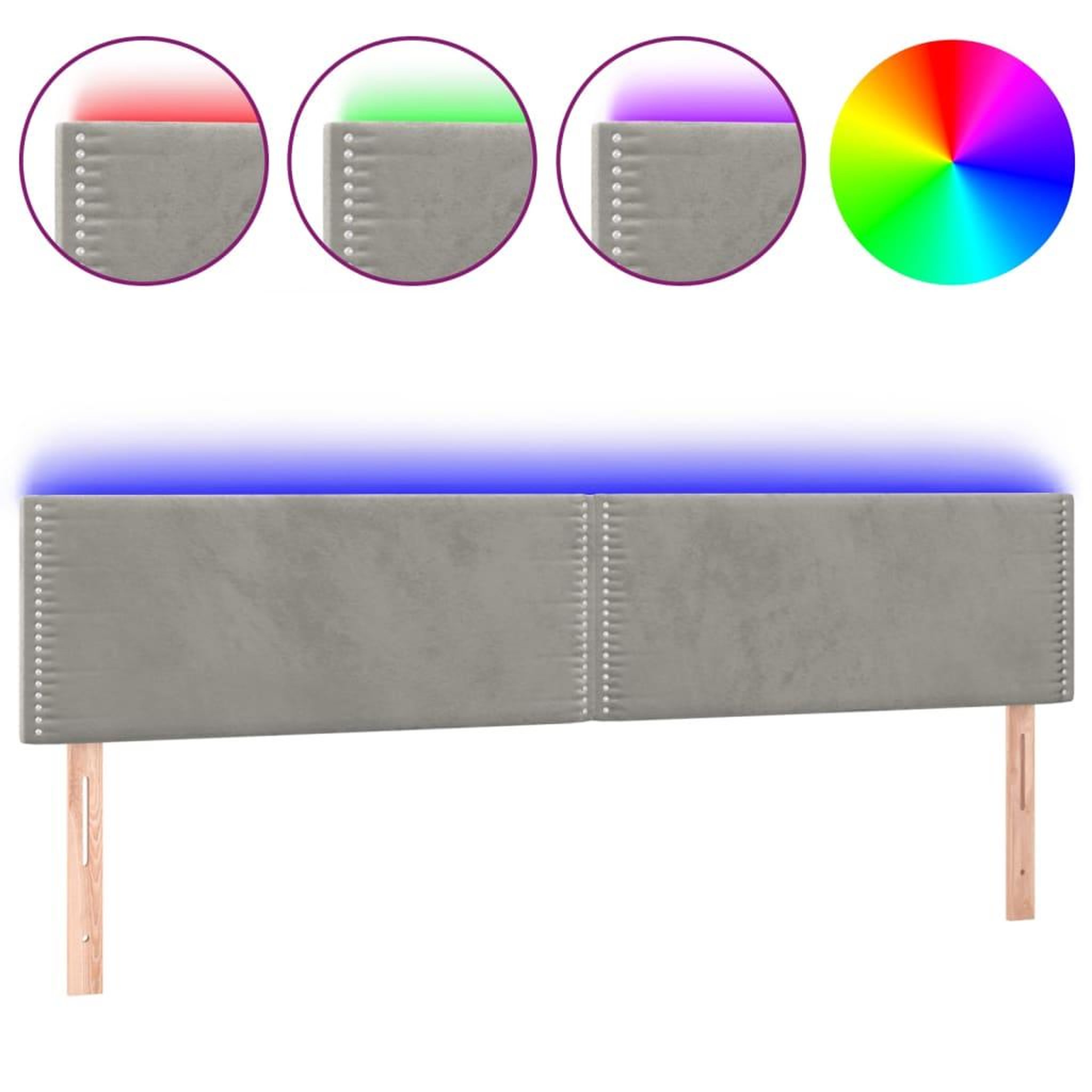 Voir la diapositive 2 : VIDAXL Tete de lit a LED Gris clair 180x5x78/88 cm Velours