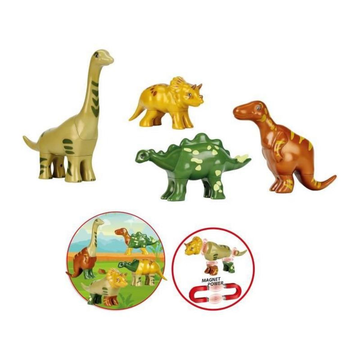 Klein Jouet magnétique - KLEIN - 4 grands dinosaures Funny Puzzle, 1+ - Stimule la créativité et l'habileté manuelle !