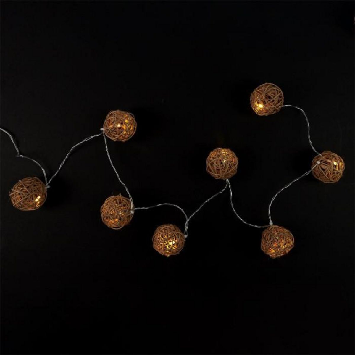 Paris Prix Guirlande Lumineuse 8 LED  Boule Rotin  156cm Naturel