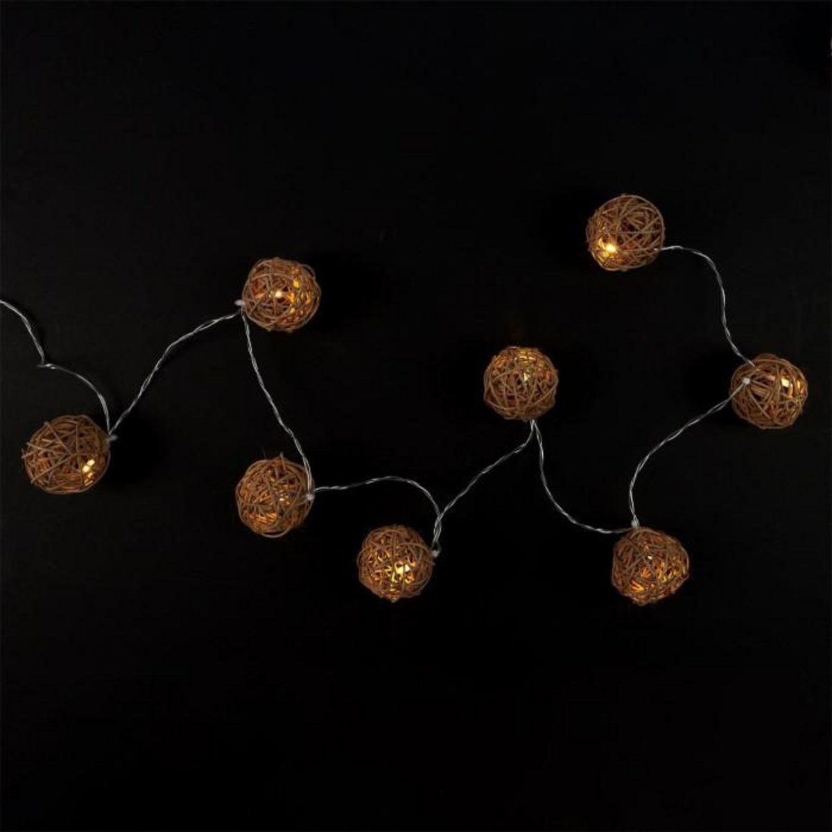 Paris Prix Guirlande Lumineuse 8 LED  Boule Rotin  156cm Naturel