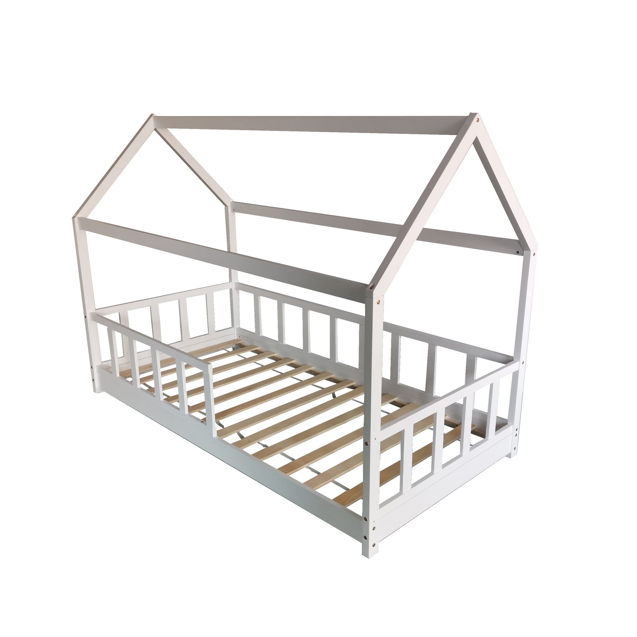 Lit cabane 90 x 190 cm + sommier + barrière TIKI