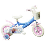 Disney La Reine des Neiges Vélo enfant - Modèle 10''Reine des neiges pour enfant de 75/90 cm avec stabilisateurs - Panier avant - Porte poupée - 1 frein