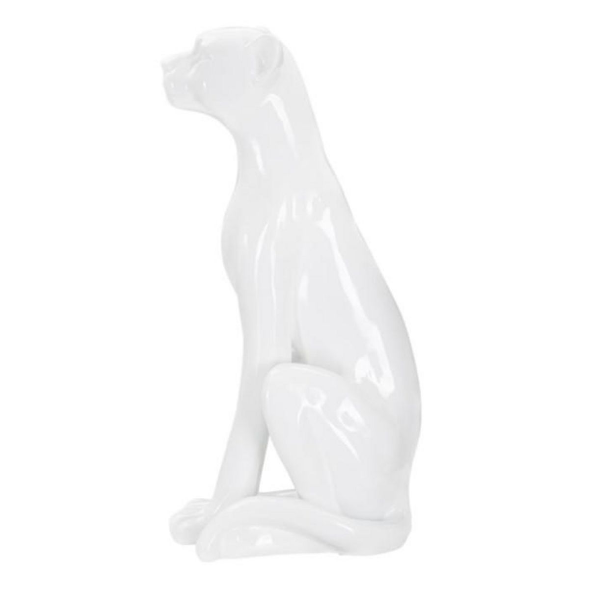 Paris Prix Statue Déco en Résine  Léopard Assis  74cm Blanc