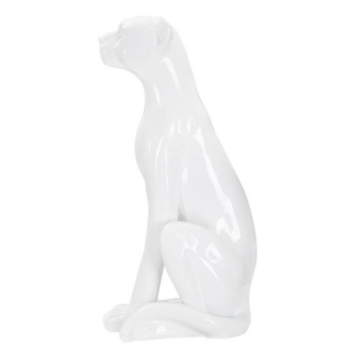 Paris Prix Statue Déco en Résine  Léopard Assis  74cm Blanc