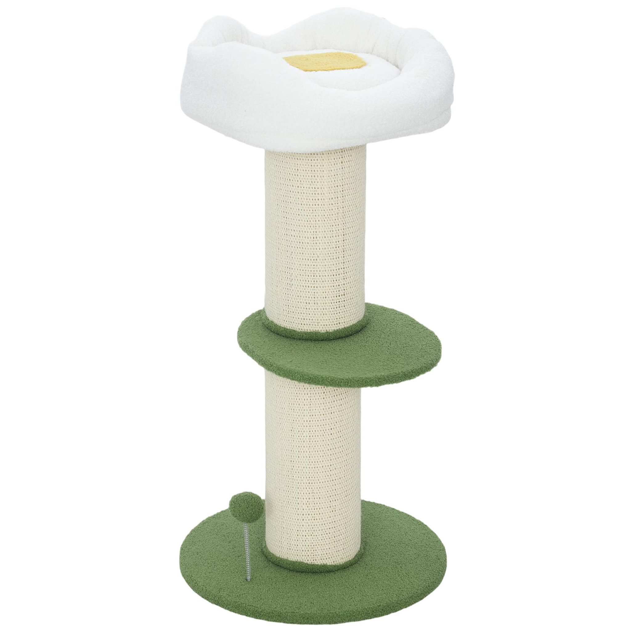 Voir la diapositive 4 : PAWHUT Arbre à chat griffoir design fleurs h.92 cm plateforme et panier d'observation boule à ressort