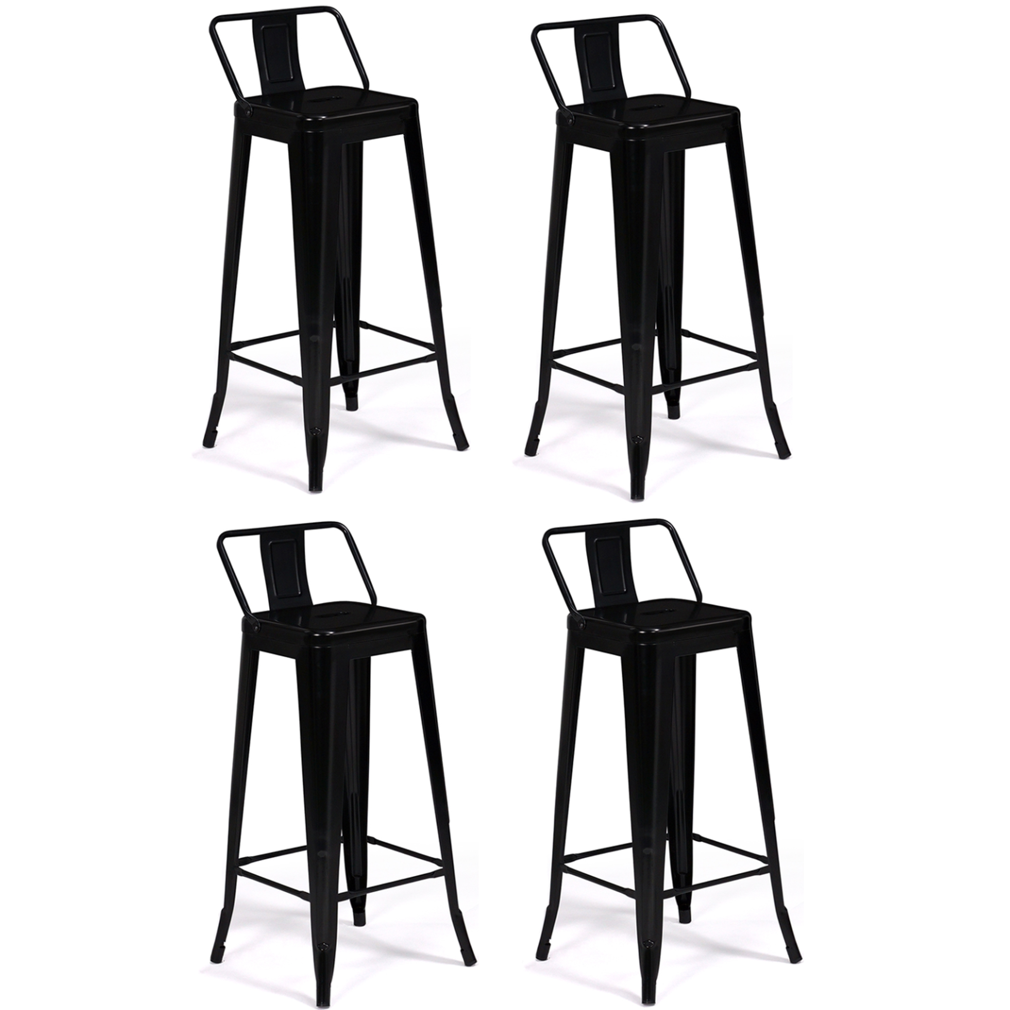 ID MARKET Lot de 4 tabourets de bar leny métal noir mat et dossier aspect brut factory