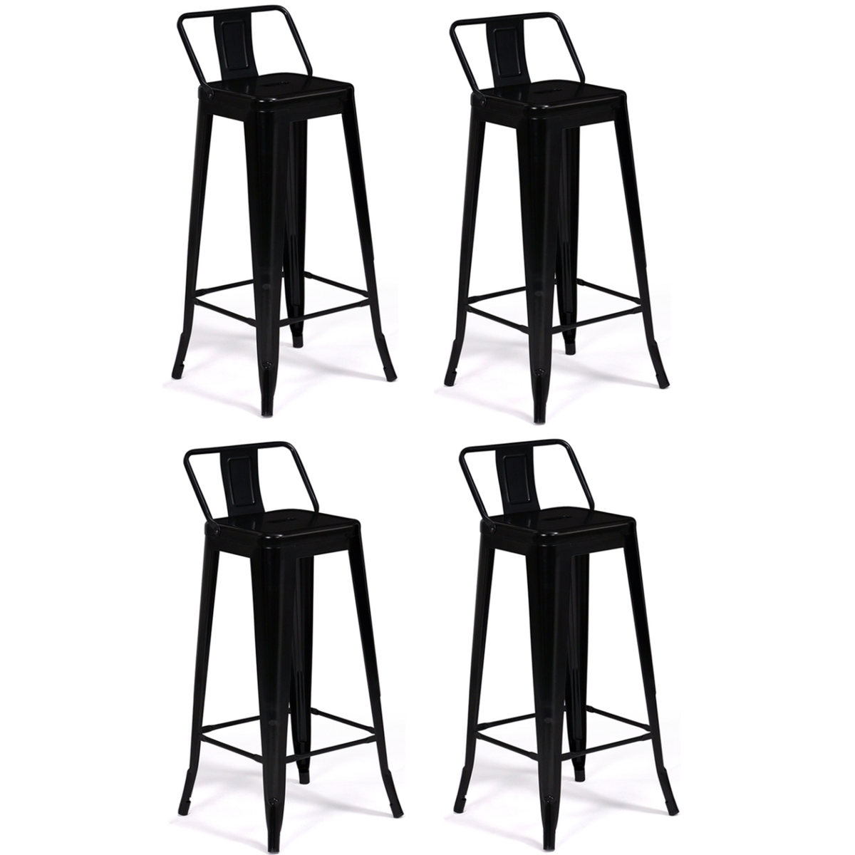 ID MARKET Lot de 4 tabourets de bar LENY métal noir mat et dossier aspect brut factory