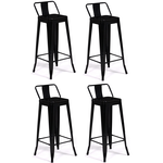 ID MARKET Lot de 4 tabourets de bar LENY métal noir mat et dossier aspect brut factory