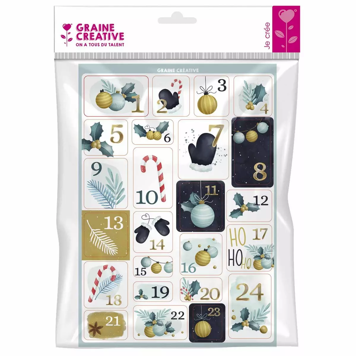 Graine créative 24 stickers Calendrier de l' Avent - Chic