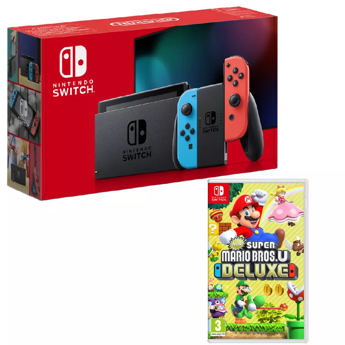 NINTENDO Console Nintendo Switch Joy-Con Bleu et Rouge + New Super Mario Bros U Deluxe SWITCH