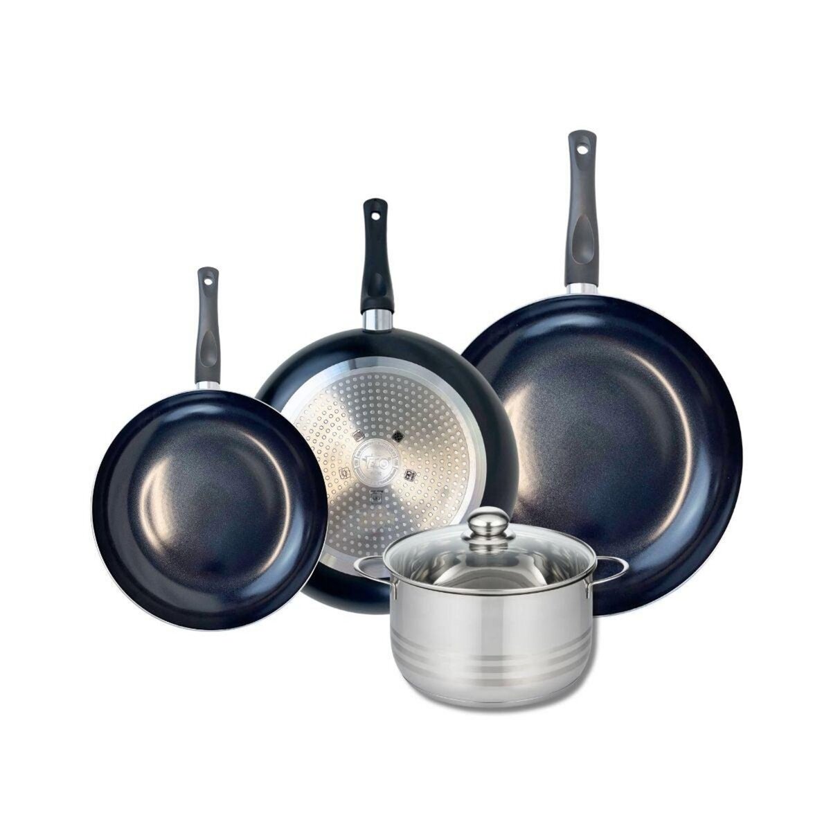 ELO Ensemble de 3 Poêles de cuisson 24, 28 et 32 cm et 1 faitout 20 cm Elo Prima Brillant
