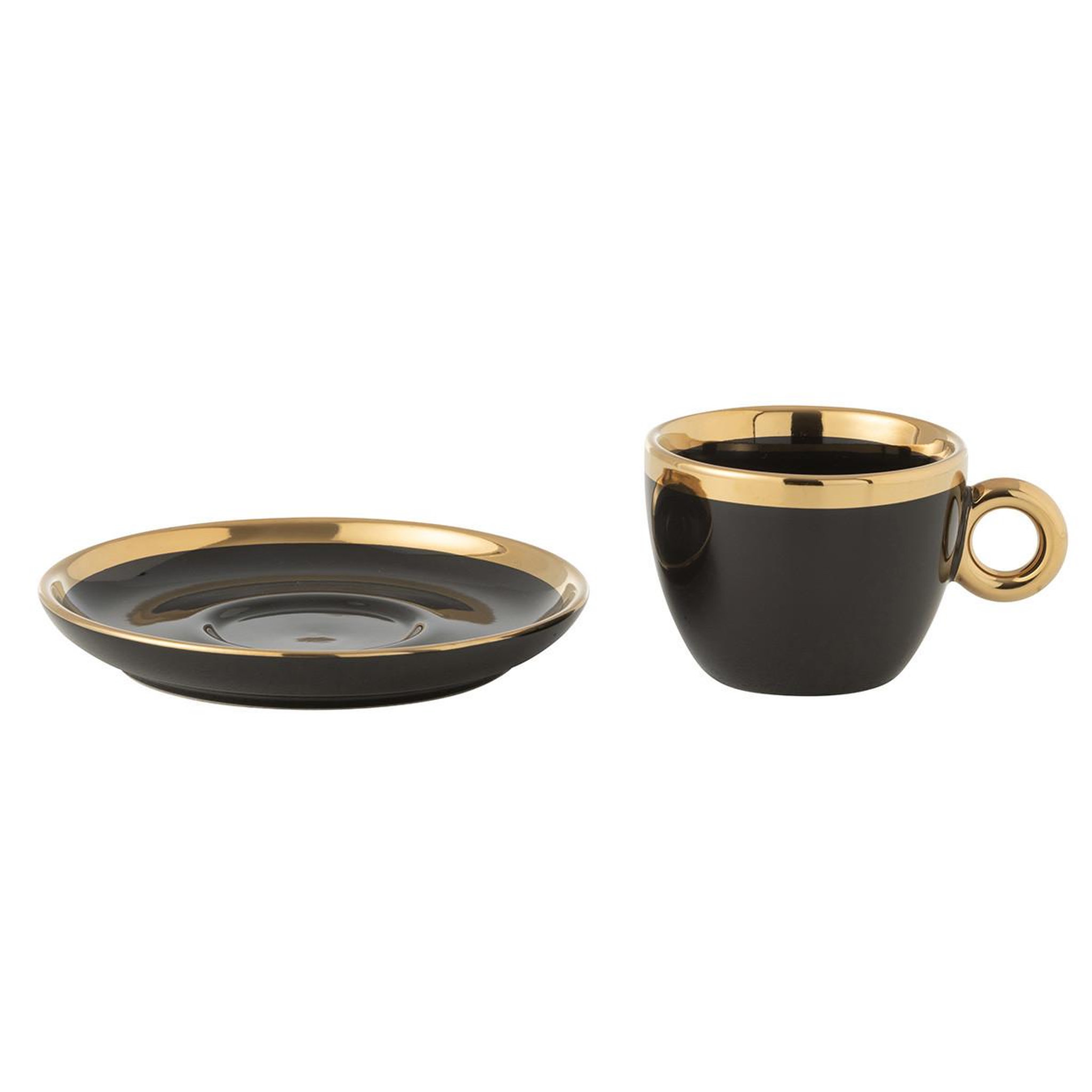 Voir la diapositive 2 : J-LINE Lot de 4 tasses & sous-tasses  faye  18cl noir & or