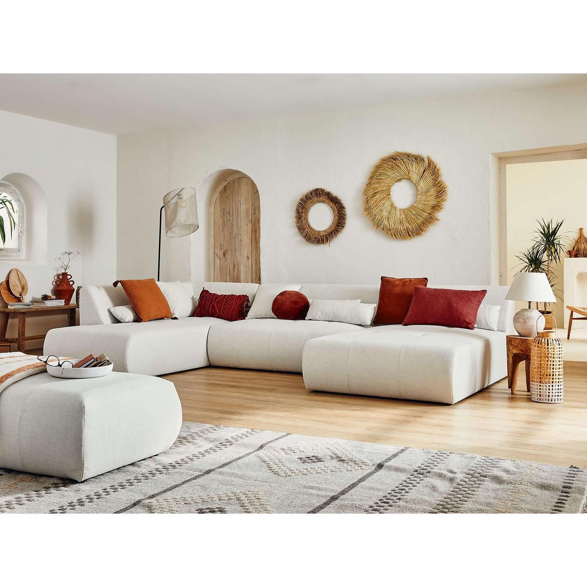 LISA DESIGN Onyx - canapé panoramique d'angle gauche 7 places - en tissu