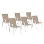 Voir la diapositive 1 : ID MARKET Lot de 6 chaises de jardin LYMA métal et textilène empilables blanc et beige