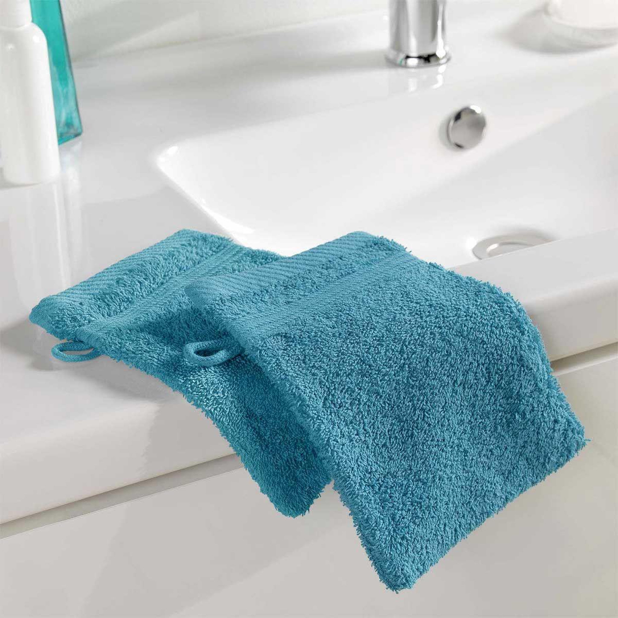 Voir la diapositive 2 : Douceur d'Intérieur Lot de 2 gants de toilette  tendresse  15x21cm bleu paon