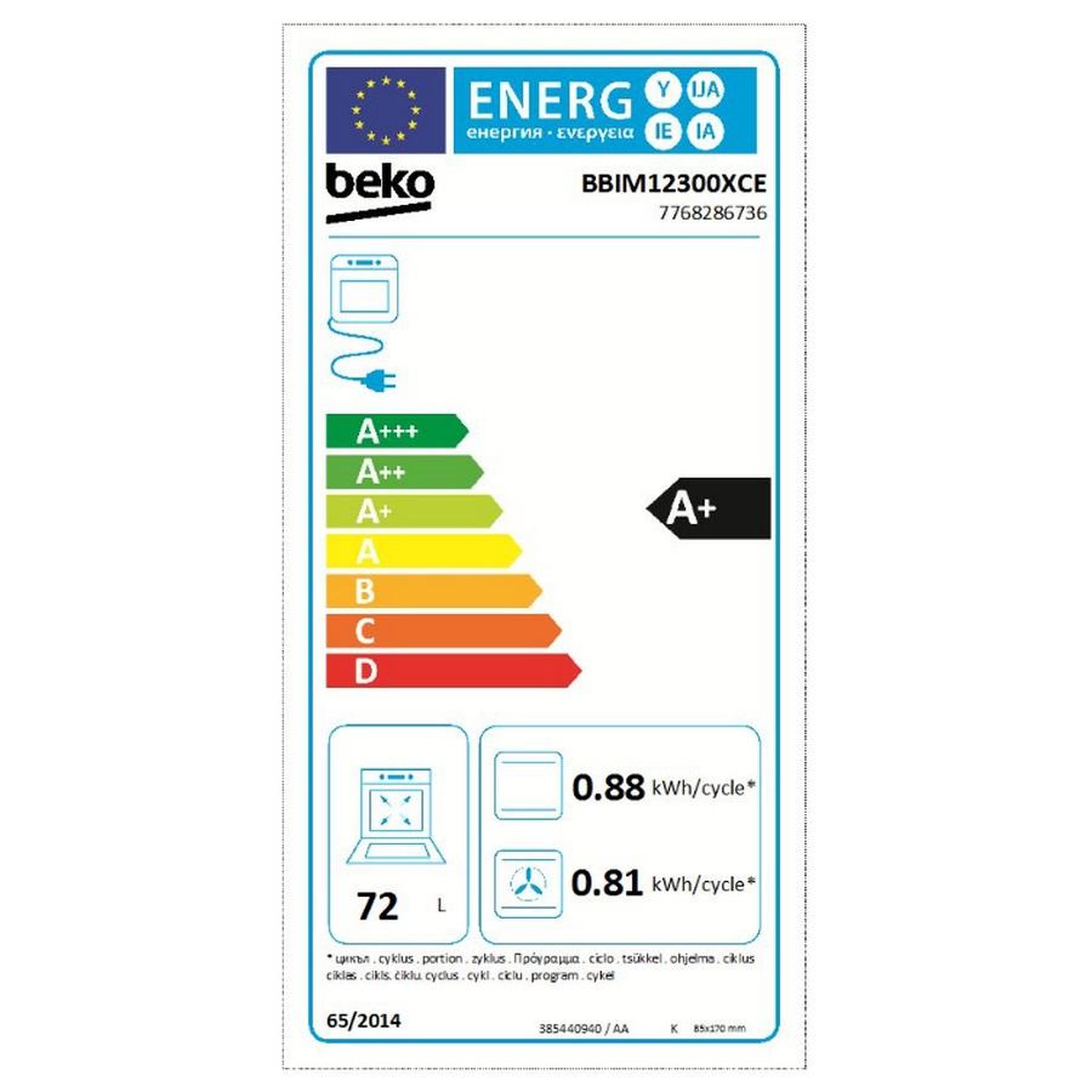 Voir la diapositive 2 : Beko Four intégrable multifonction 72l 60cm catalyse inox - bbim12300xce