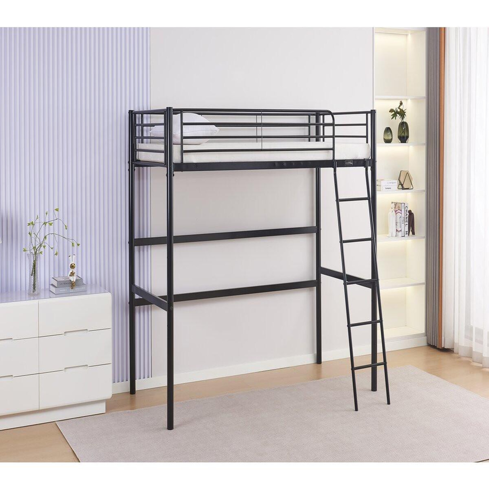 Voir la diapositive 2 : Habitat et Jardin Lit mezzanine en métal  alora  - 90 x 190 cm - noir