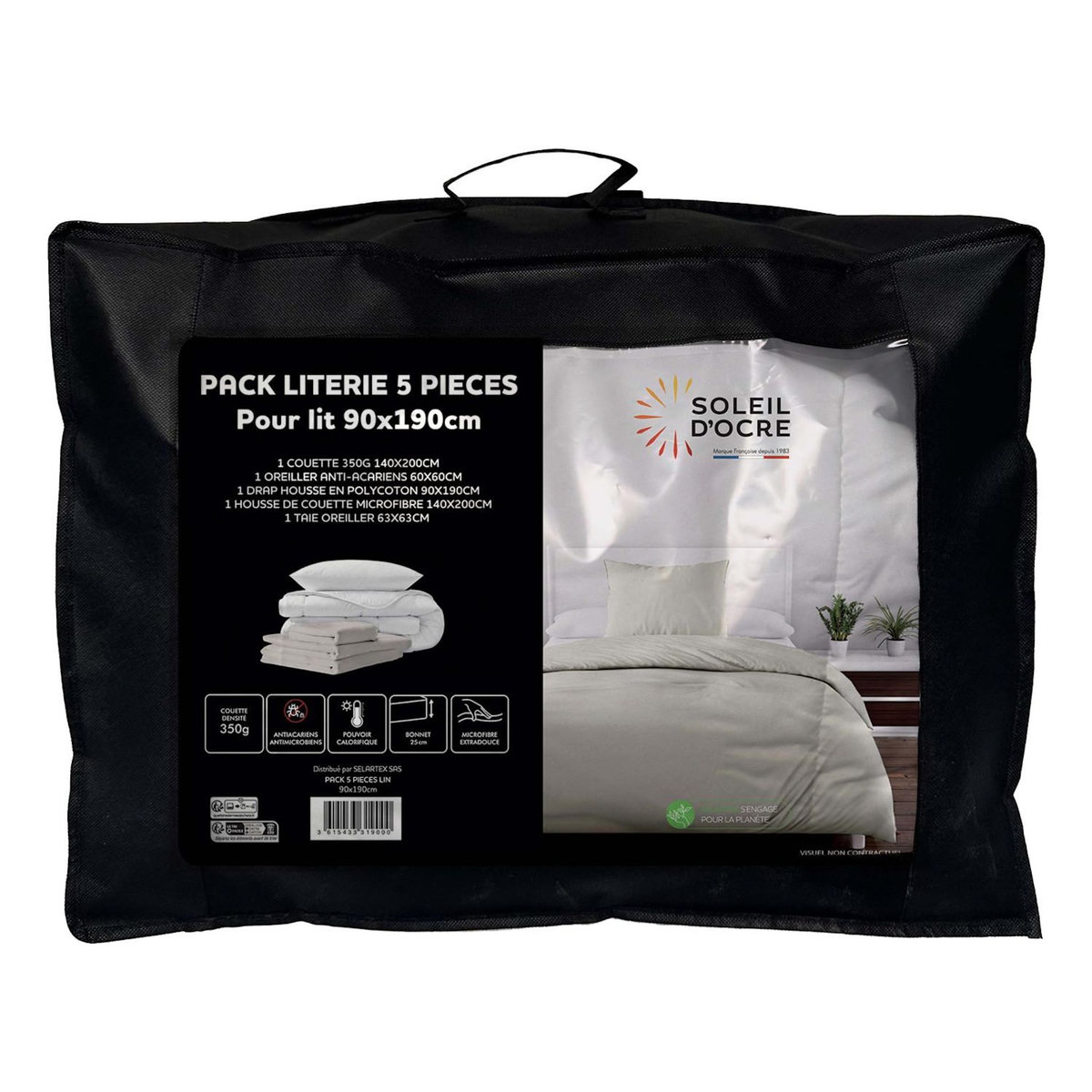 SOLEIL D'OCRE Ensemble couette et parure 5 Pièces BOHEME pour lit en 90x190 cm, par Soleil d'ocre