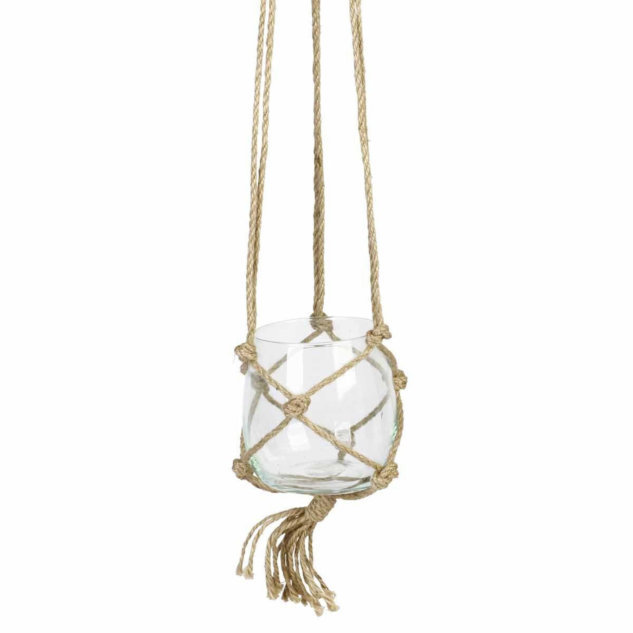HOMEA Boule en Verre Suspendue  Chanvre  12cm Transparent