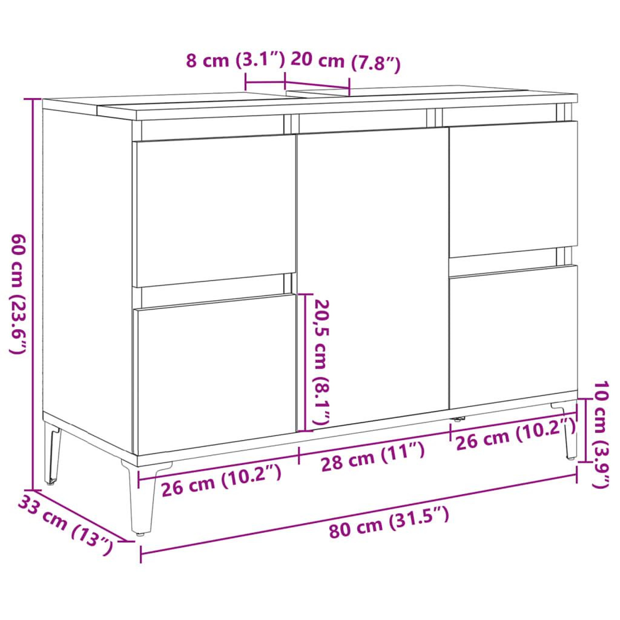 Voir la diapositive 6 : VIDAXL Armoire d'evier vieux bois 80x33x60 cm bois d'ingenierie