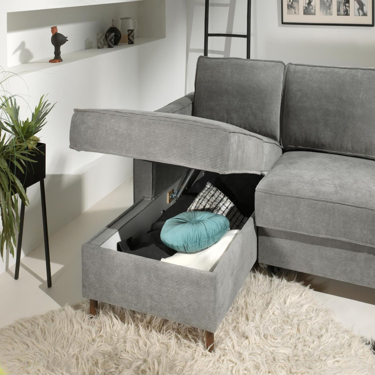 LISA DESIGN Jake - canapé d'angle gauche - convertible avec coffre - 4 places - en velours côtelé