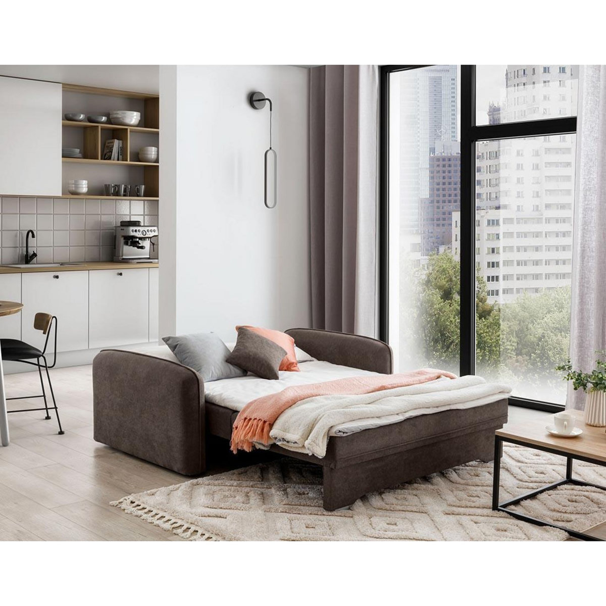 BEST MOBILIER Michelle - canapé droit 3 places convertible avec coffre en velours