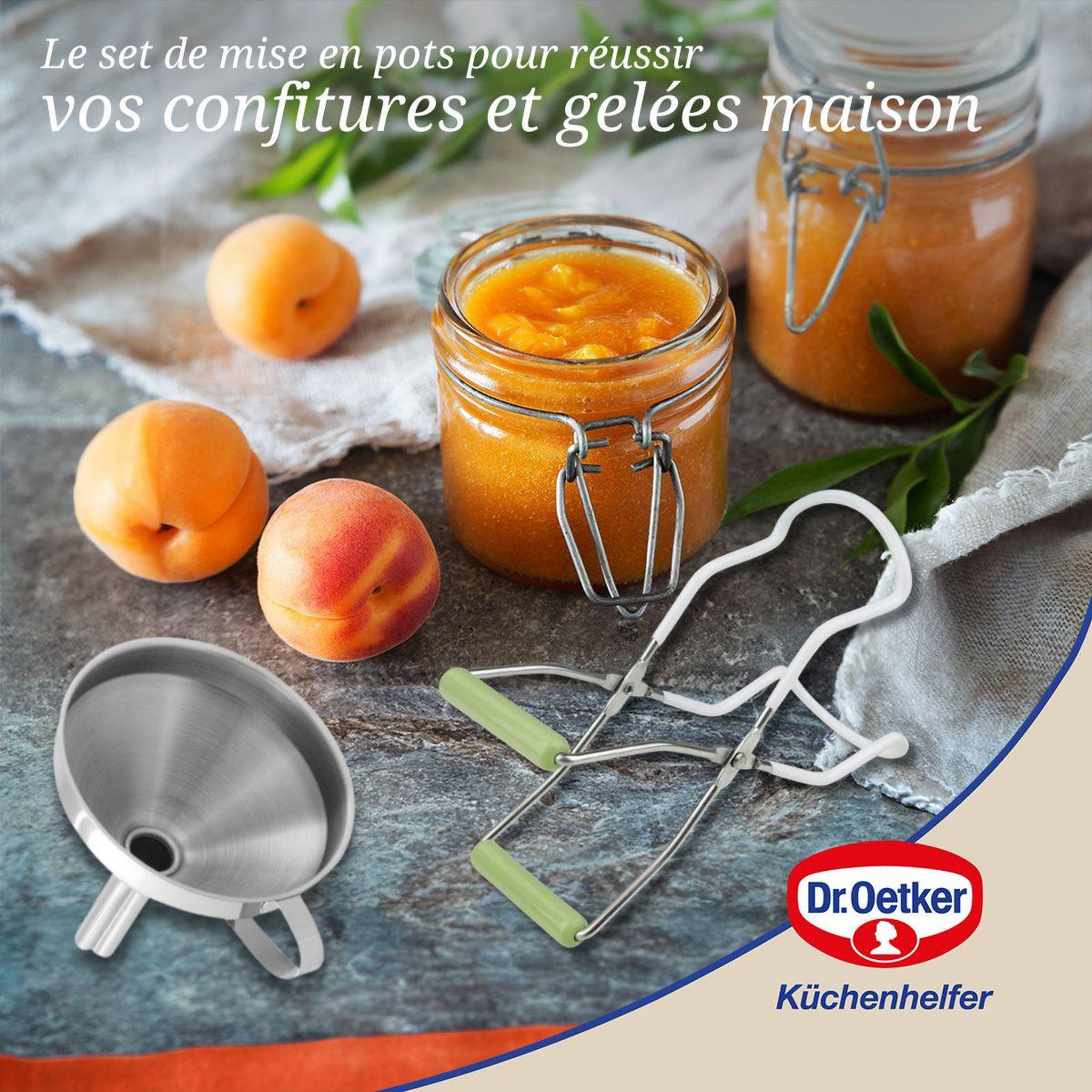 Voir la diapositive 2 : DR.OETKER 2 ustensiles pour confiture avec pince à bocaux et entonnoir dr oetker