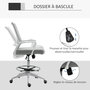 Voir la diapositive 5 : HOMCOM Fauteuil de bureau chaise de bureau assise haute réglable dim. 64L x 59l x 104-124H cm pivotant 360° maille respirante gris