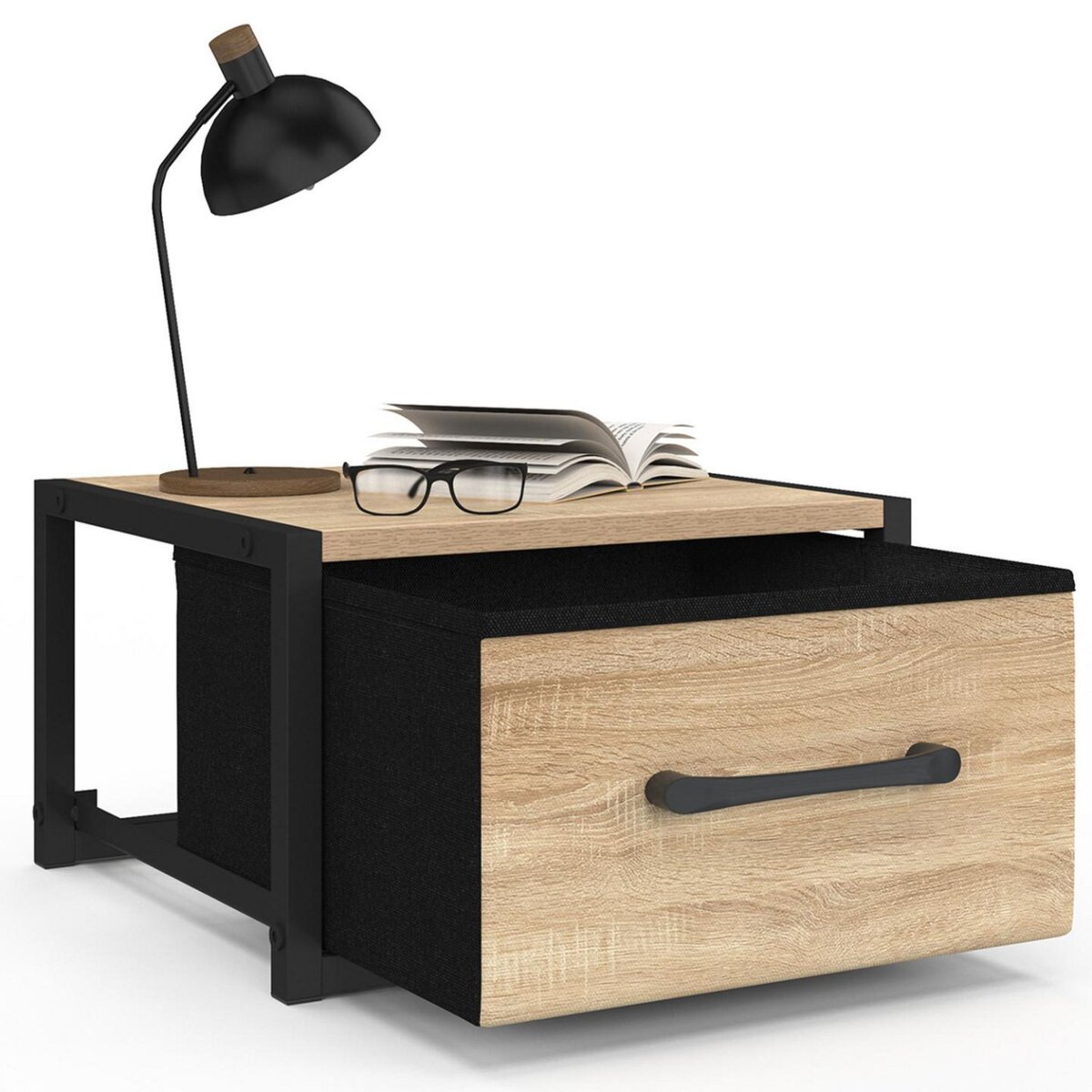 ID MARKET Lot de 2 tables de chevet murales tiroir en tissu UTAH design industriel