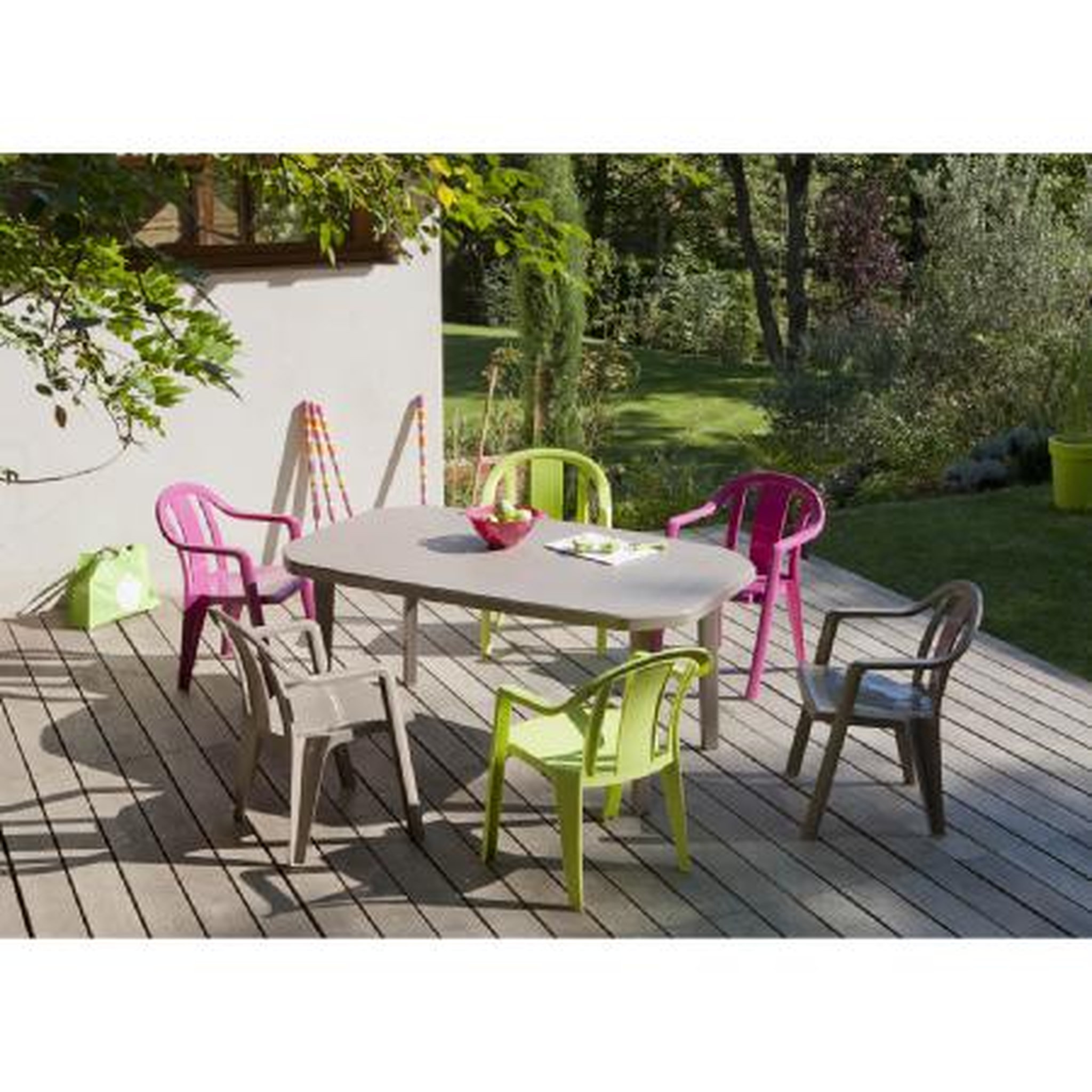 Voir la diapositive 2 : GROSFILLEX Table de jardin - Résine - Taupe - 165x100cm - MIAMI