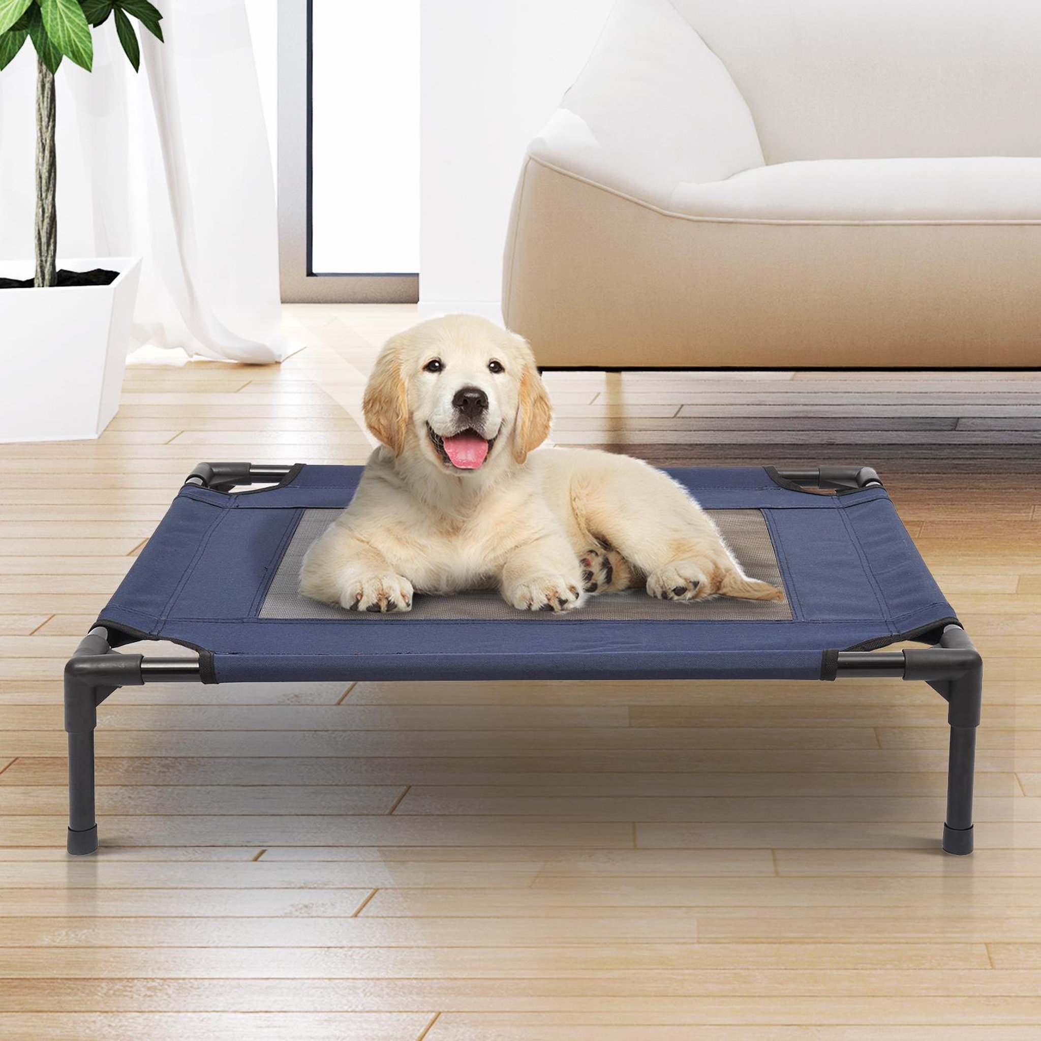 Voir la diapositive 2 : PAWHUT Lit pour chien chat lit de camp grand confort sur pieds tissu oxford textilène micro-perforé 76l x 61l x 18h cm bleu marine noir