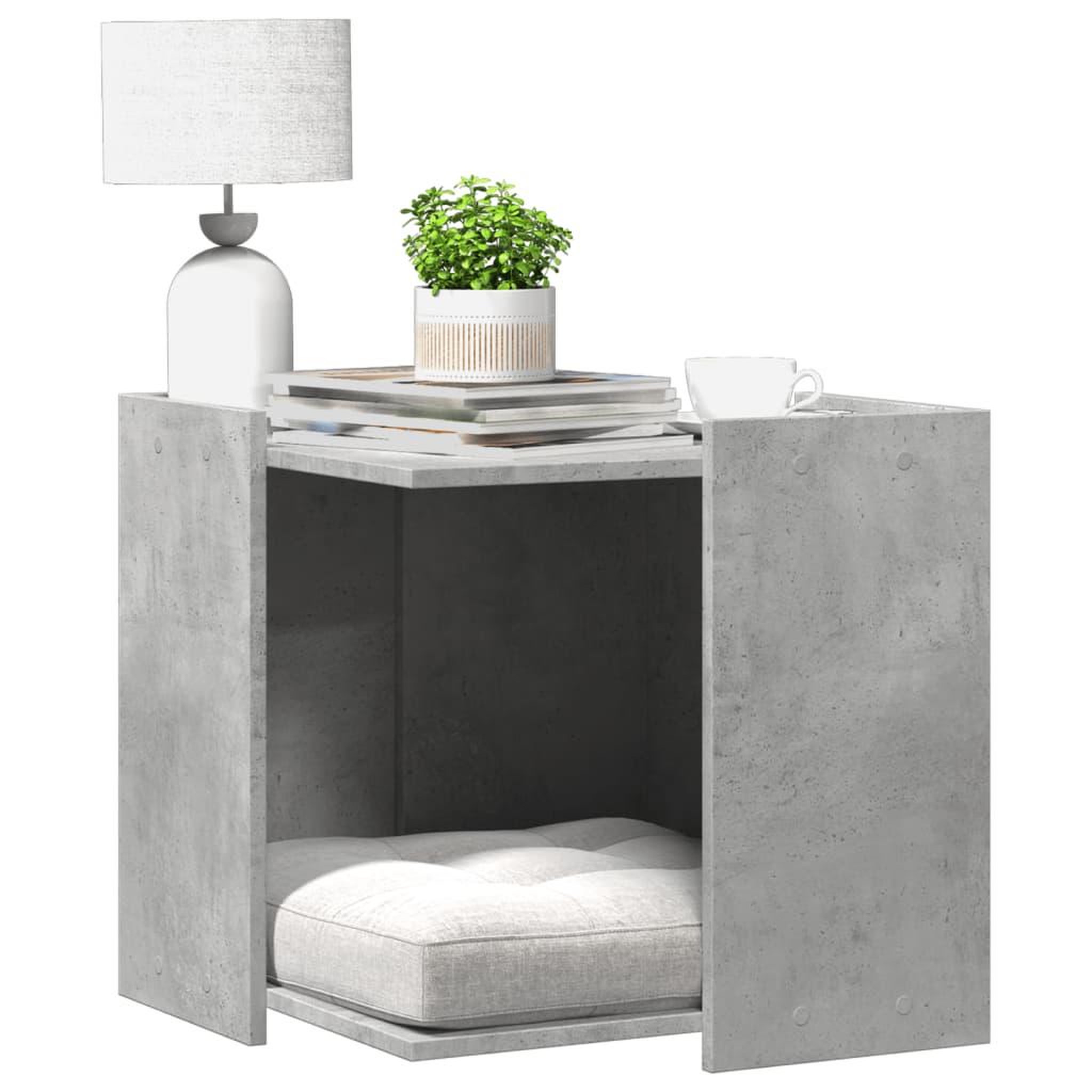 VIDAXL Meuble de bac a litiere pour chat gris beton bois d'ingenierie