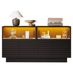 MERAX Buffet 4 porte(s) 0 tiroir(s) - 130 cm noir led panneau de particules