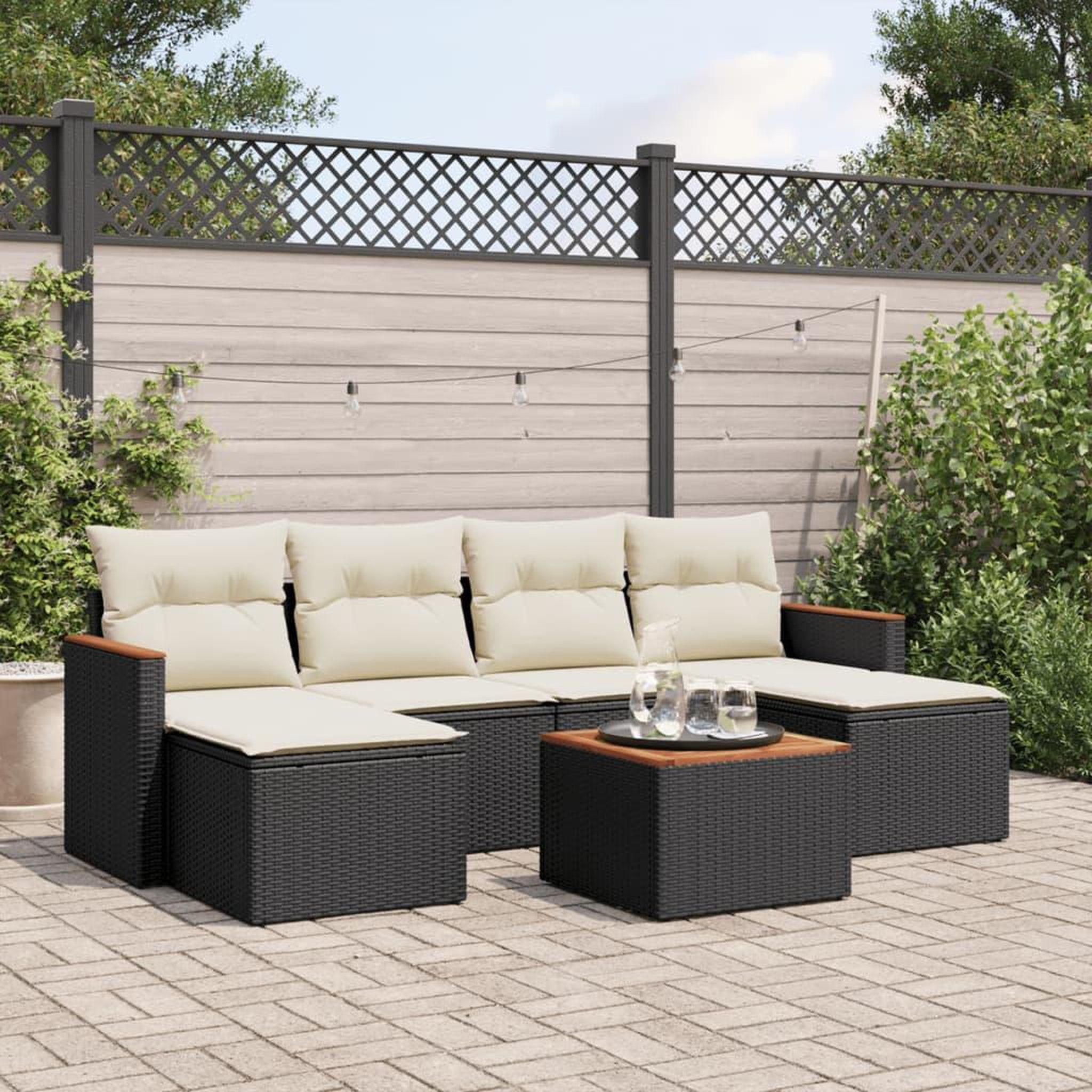 VIDAXL Salon de jardin 7 pcs avec coussins noir resine tressee