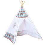 HOMCOM Tente teepee indien enfant style graphique - dim. 1,2L x 1,2I x 1,55H m - porte refermable, fenêtre - structure bois, toile polyester coton blanc multicolore