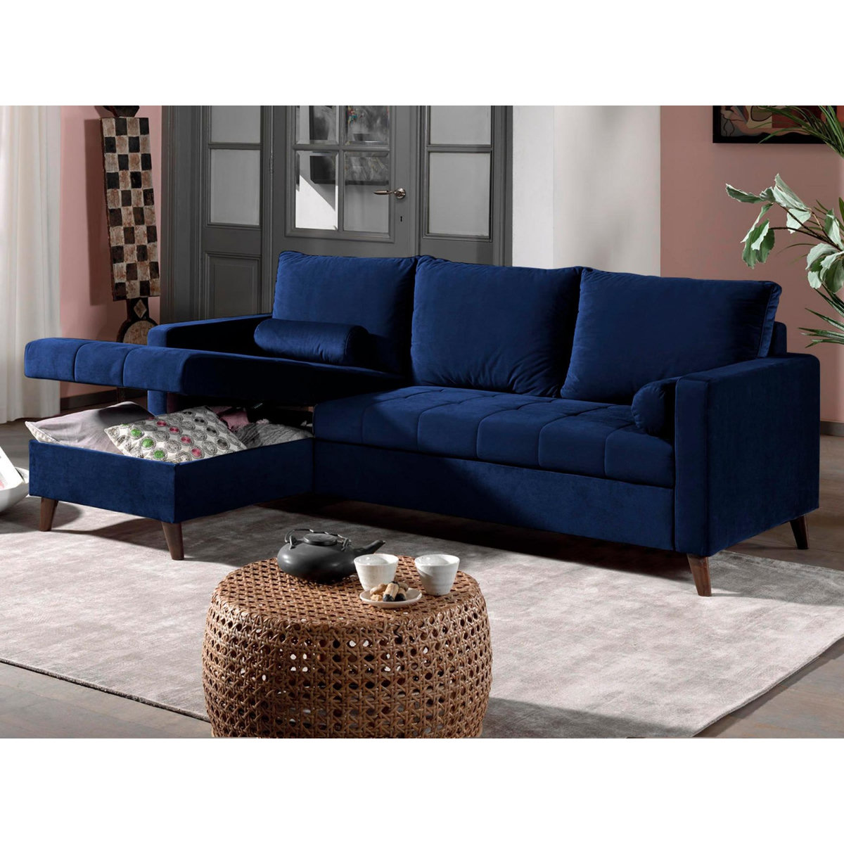 BEST MOBILIER Polar - canapé d'angle réversible convertible - en velours au design scandinave - 4 places