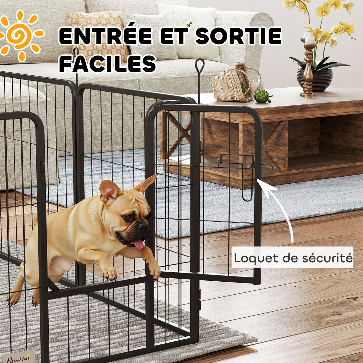 PAWHUT Parc enclos chien modulable pliable 8 panneaux porte verrouillable acier époxy noir