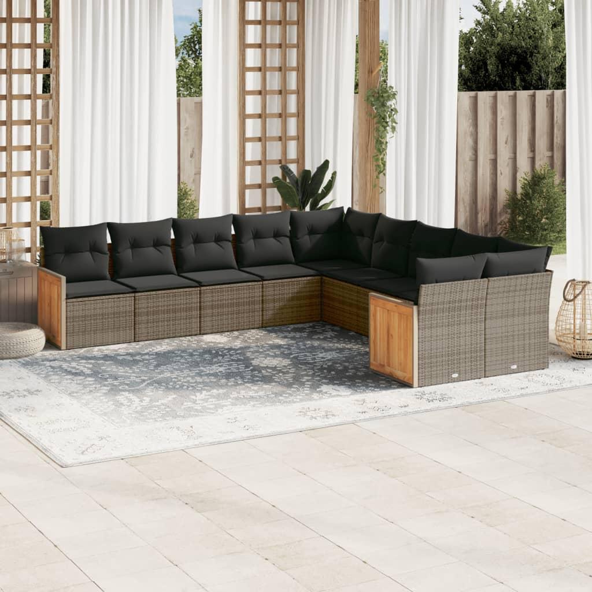 VIDAXL Salon de jardin avec coussins 10 pcs gris resine tressee