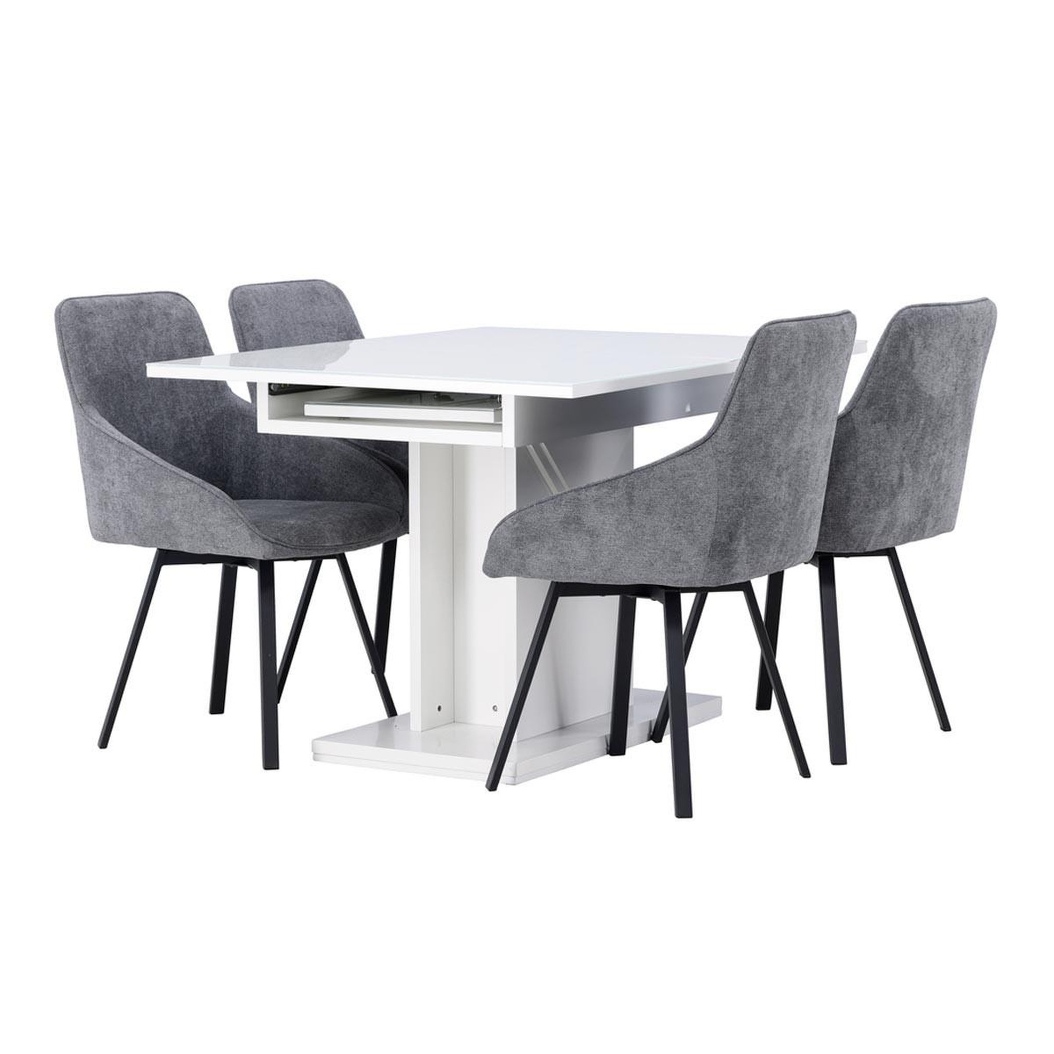 Paris Prix Ensemble table à manger extensible & 4 chaises  pluto & rosie  120-160cm blanc & gris