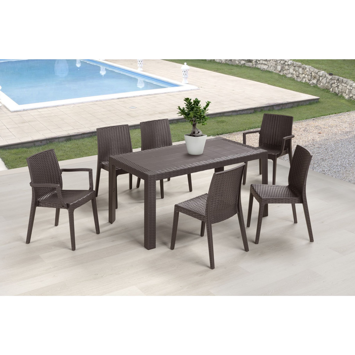 ARETA Table de jardin - Résine - Chocolat - URANO