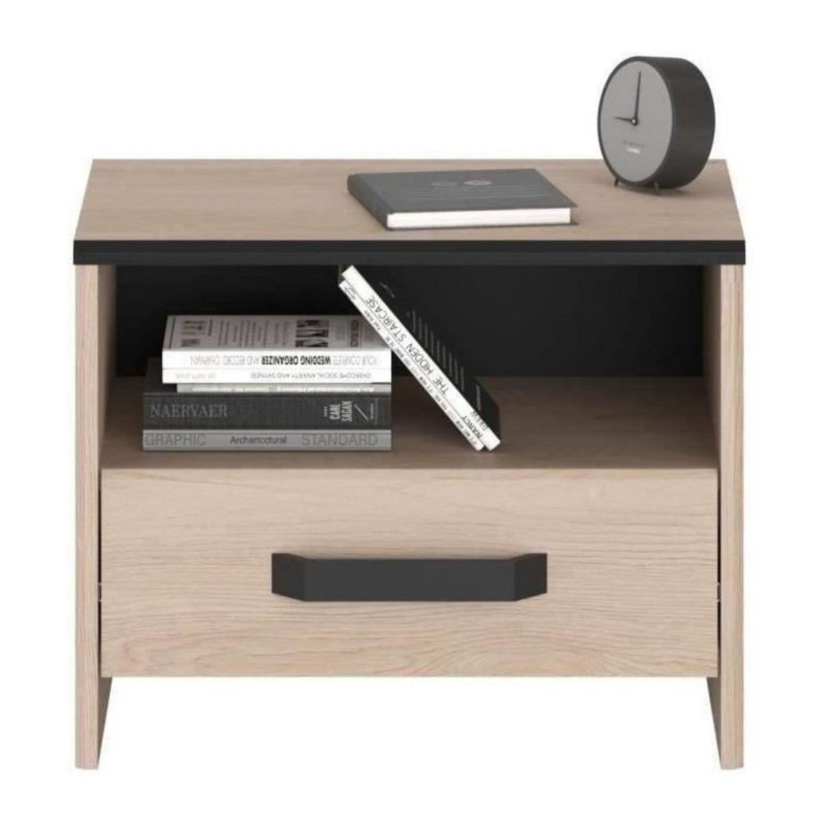 PARISOT Chambre complete enfant 3 pieces ZODIAC - Lit + chevet + bureau - Décor chene/noir - PARISOT