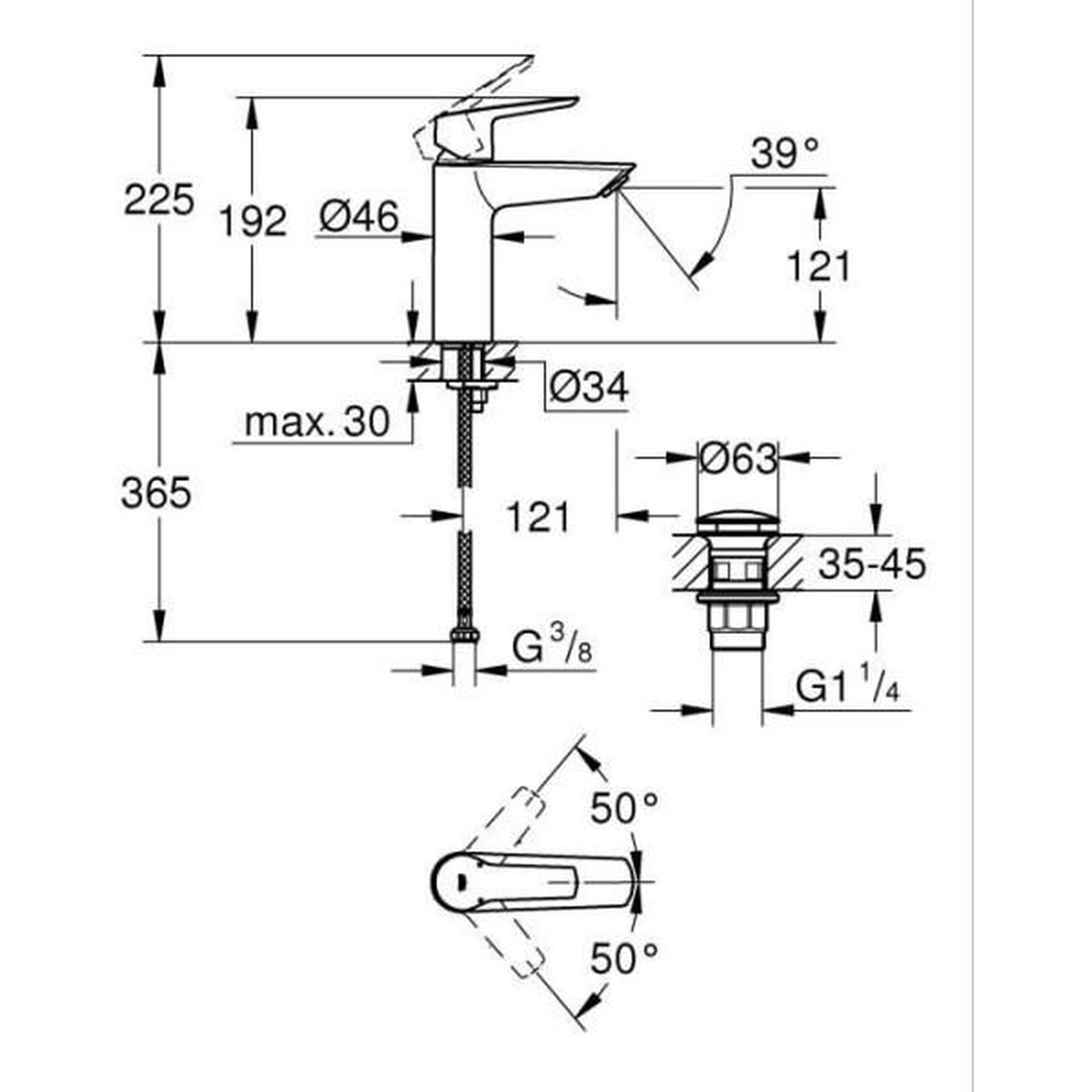 Voir la diapositive 3 : Grohe Mitigeur lavabo monocommande grohe start - noir mat - taille m - bec moyen - economie d'eau