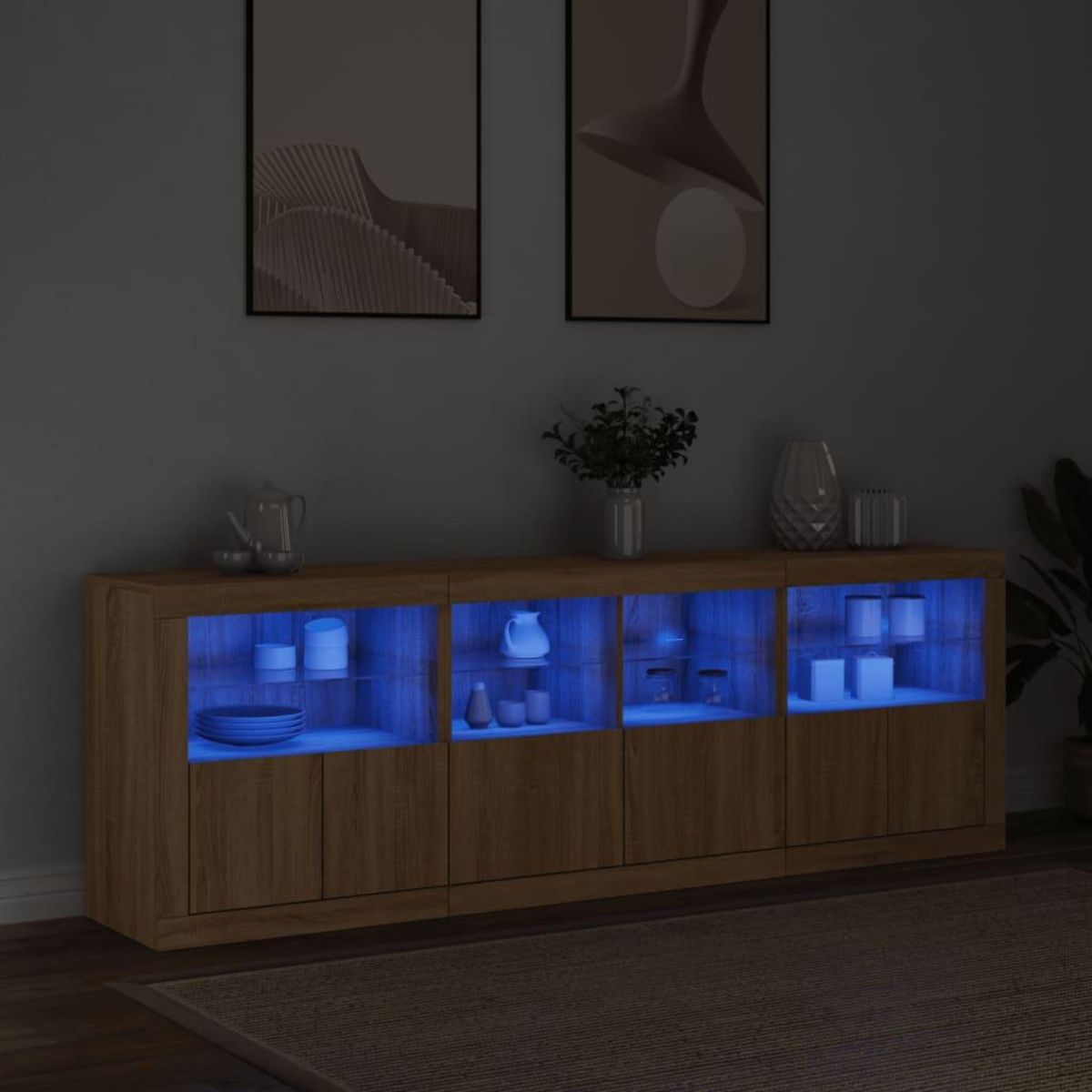 VIDAXL Buffet avec lumieres LED chene sonoma 202x37x67 cm