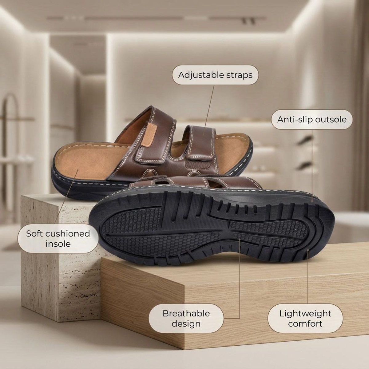 OZABI OZABI Sandales Homme Confort Double Scratch Antidérapantes Été