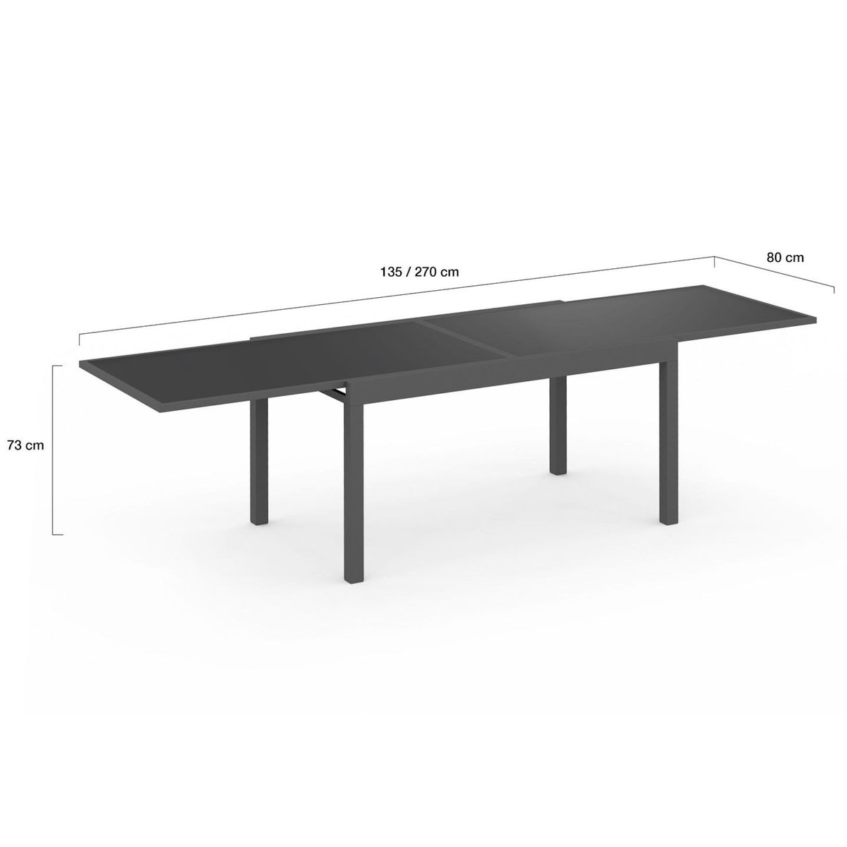 ID MARKET Table de jardin extensible rectangle MADRID 135-270 CM 8-12 personnes gris anthracite