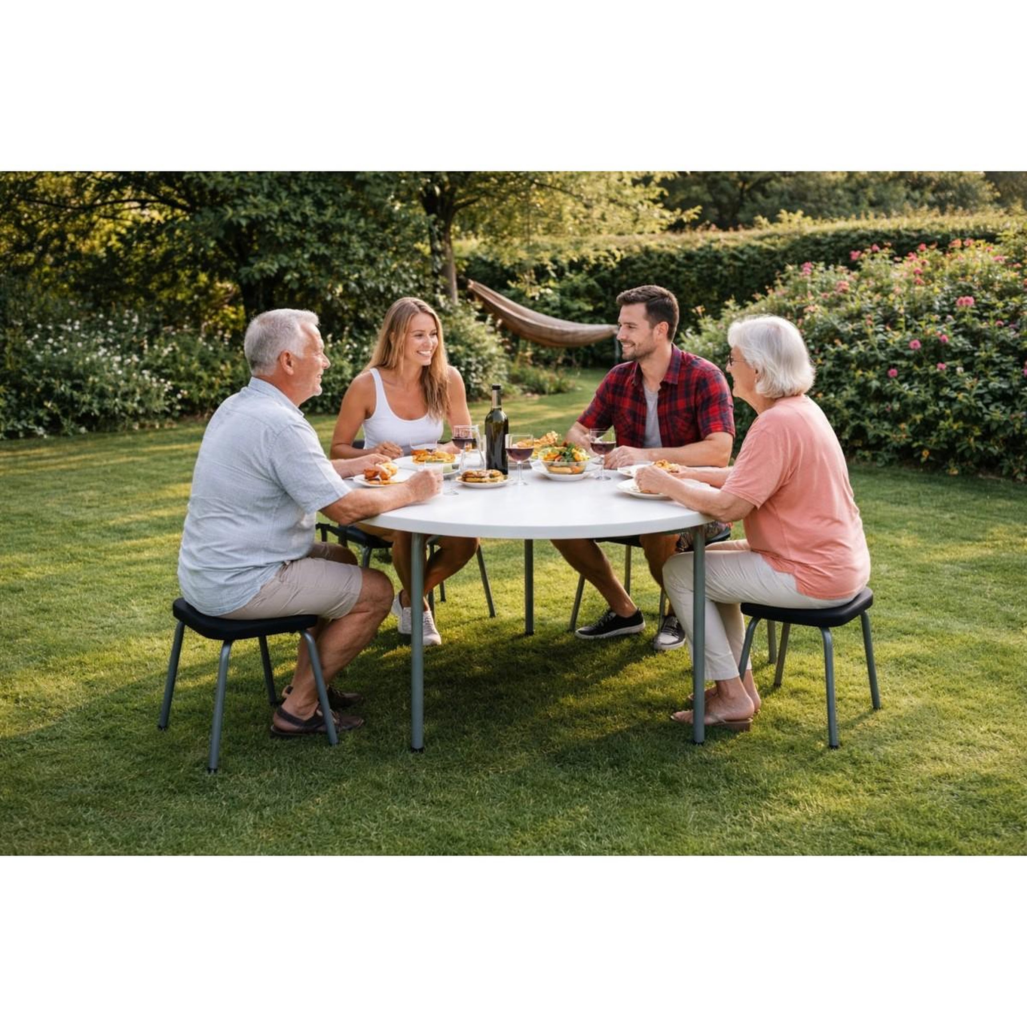 Voir la diapositive 6 : KZ GARDEN Table ronde pliante blanche ø122cm table d'appoint interieur exterieur jardin camping réceptions kz garden