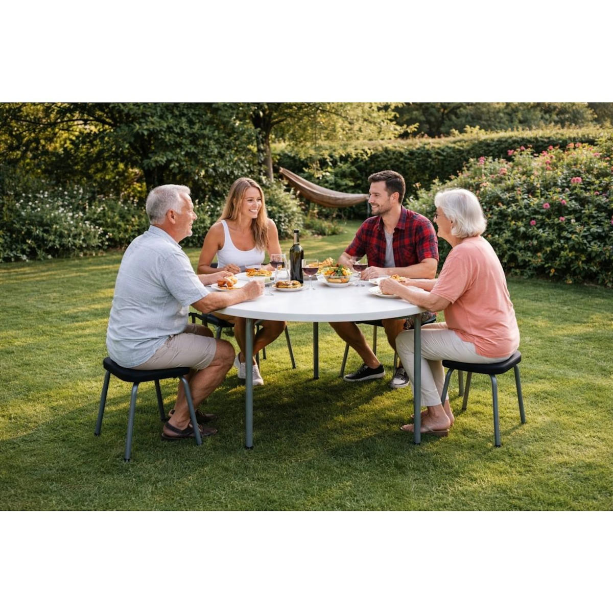 KZ GARDEN Table ronde pliante blanche Ø122cm Table d'appoint Interieur Exterieur Jardin Camping Réceptions KZ GARDEN