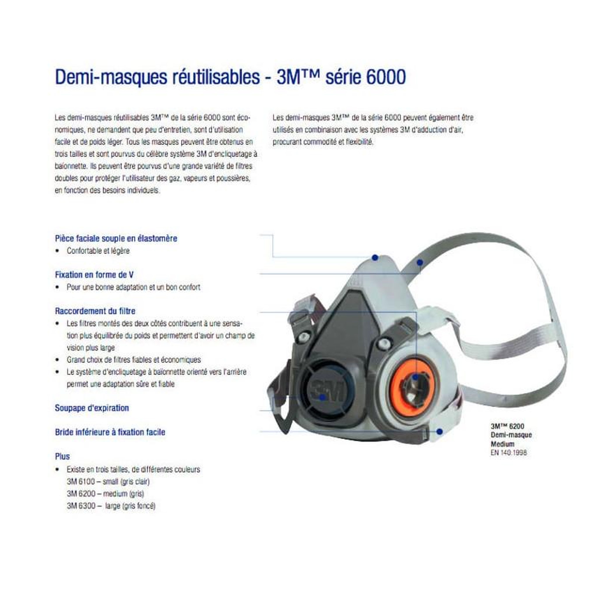 Voir la diapositive 3 : 3M Demi masque 3m 6200 taille m