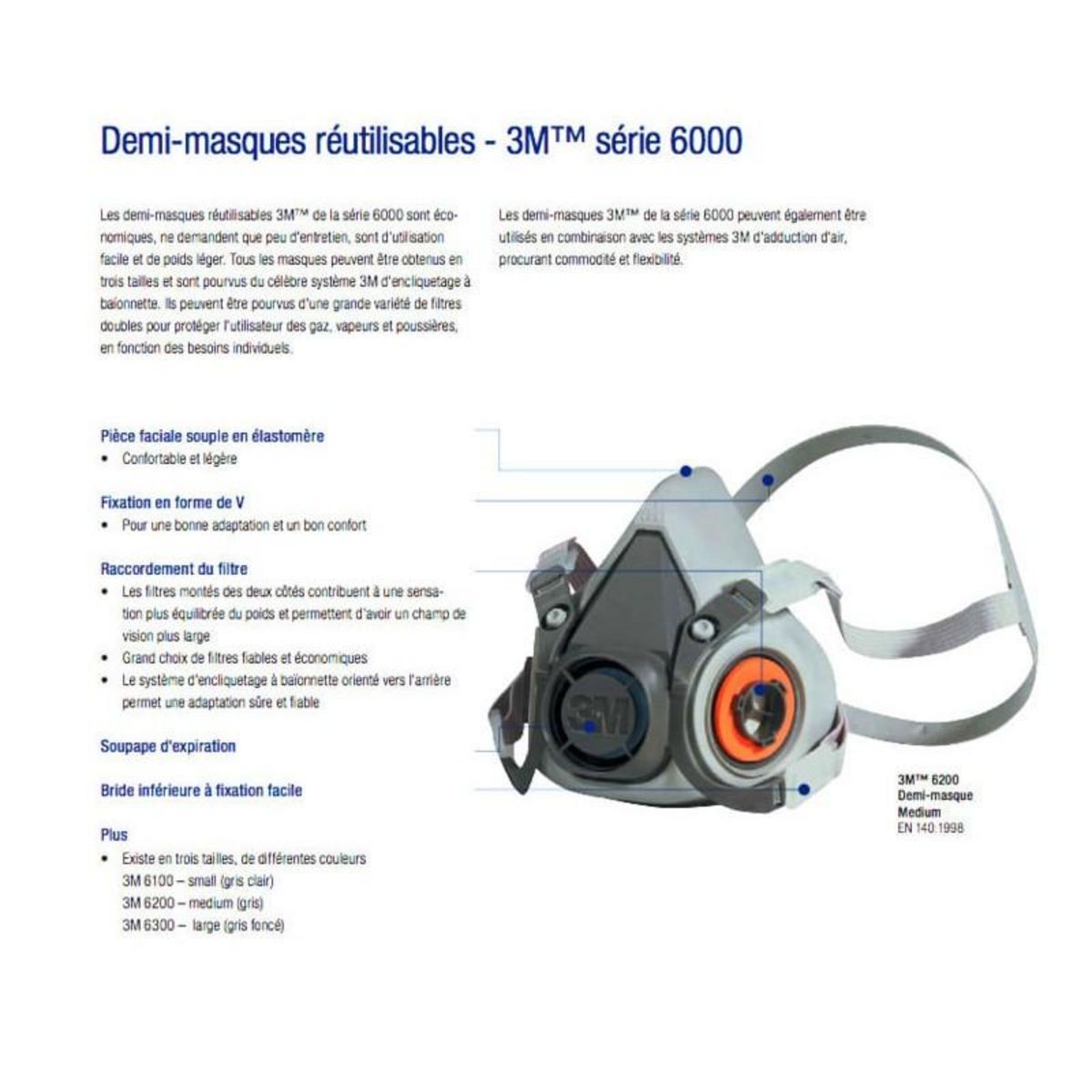 3M Demi masque 3M 6200 Taille M