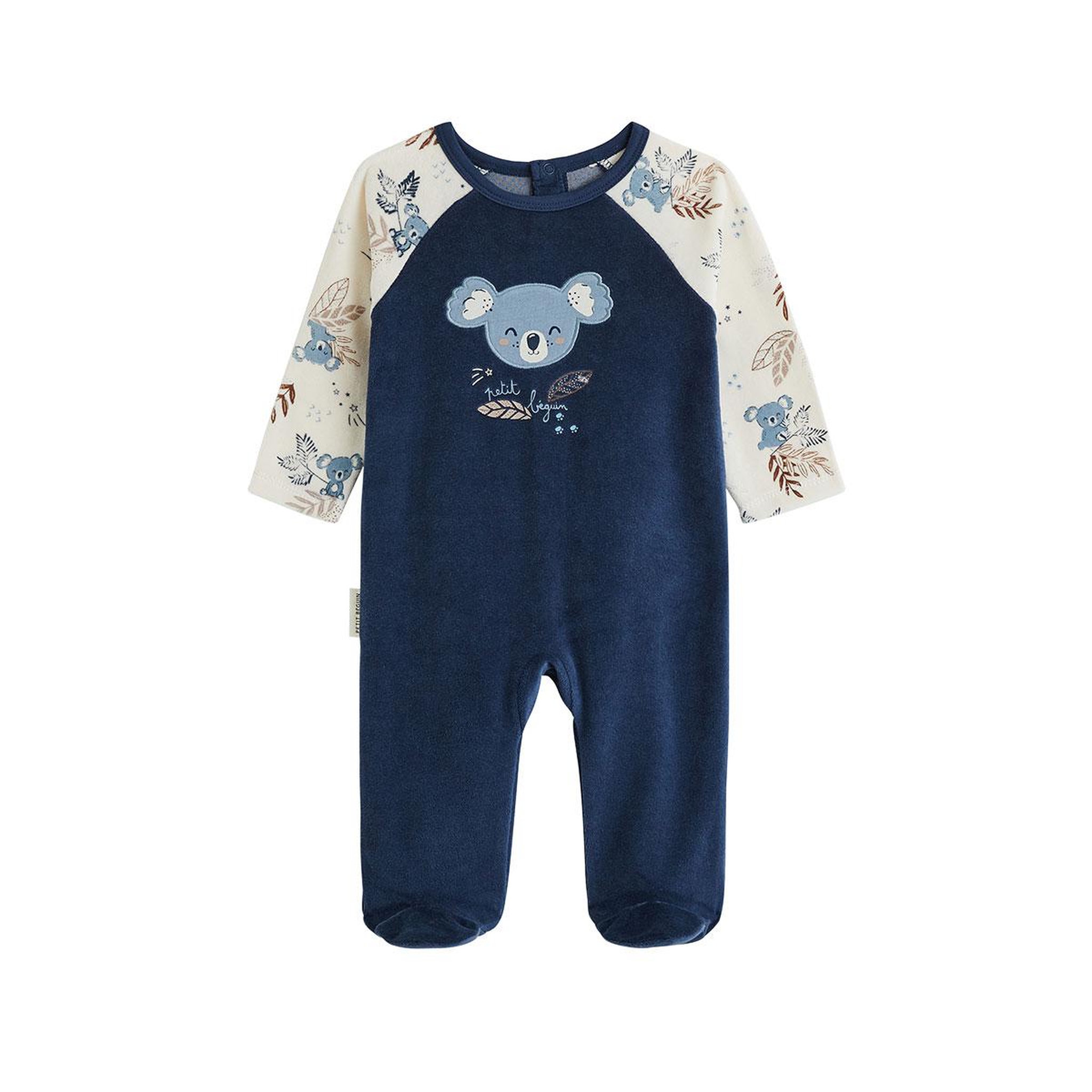 PETIT BEGUIN Pyjama bébé en velours mathéo. Coloris disponibles : Bleu